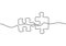 Continuous one line drawing of two pieces of jigsaw on white background. Puzzle game symbol and sign business metaphor of problem