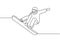 Continuous one line drawing of winter sport of snowboarding. A man on the snowboard jumping freestyle. Vector minimalism design