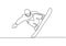 Continuous one line drawing of winter sport of snowboarding. A man on the snowboard jumping freestyle. Vector minimalism design