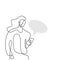 Continuous one line drawing of a woman holding smartphone. Beautiful woman standing and looking at her phone for chatting with