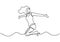 Continuous one line drawing of woman jump. Young girl rising hands and jumping feeling happy and freedom. Minimalism and