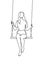 Continuous one line drawing youg woman swinging on swing. Leisure time vector illustration.