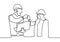 Continuous one line drawing of young architect discussing construction design with foreman manager with minimalist design isolated