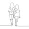 Continuous one line drawing of young girls. Sister, family, and friendship moment theme. Two women walking on the street. Concept