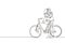 Continuous one line drawing young loving couple sitting on bicycle and kissing outdoors. Romantic human relations, love story,