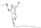 Continuous one line drawing of young man athlete playing badminton. A male jump and hit shuttlecock with racket. Competitive sport