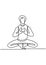 Continuous one line drawing of young man doing yoga exercise. He practice lotus pose. Sitting rest on toes with folded palms.
