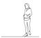 Continuous one line drawing of young pretty woman in a hoodie. Back view. One line drawing of a woman in hoodie and