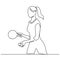 Continuous one line drawing of young sporty woman table tennis player take the serve.
