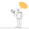 Continuous one line drawn a man holding a loudspeaker and speak with blank speech bubble. The concept of announcement, warning,