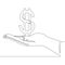 Continuous one line hand hold dollar money concept