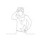 Continuous one line man squeezes head hair with hand. Stress and Depression. Vector illustration.