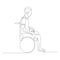 Continuous one line man in a wheelchair. Disabled. Vector stock illustration.