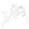 Continuous one line selfie of a couple in love. Vector illustration.