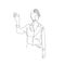 Continuous one line smiling woman waving hand. Vector