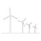 Continuous one line wind turbines, wind power plant, green energy, alternative source of electricity. vector