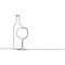 Continuous one line winebottle with wineglass. Vector illustration.