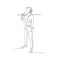 Continuous one line woman stands with a sword on her shoulder. Vector