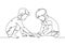 Continuous one single line drawn little children playing in the street in the children`s games