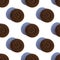 Continuous pattern of chocolate chip cookies with a shadow on a white background. Isolated