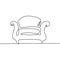 Continuous single drawn line sofa. Armchair furniture. Interior sketch of the living room of cafe. One drawing line drawn by hand
