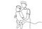 Continuous single drawn one line dad tosses a toddler by hand. Happy Father`s Day theme. A daddy with her child drawn by hand