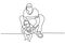 Continuous single drawn one line father holding baby. Father teaches the kid to walk. Caring his child. Family time concept