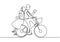 continuous single drawn one line of loving couple. People riding bicycles hand-drawn picture silhouette