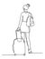 Continuous single one line drawn of a passenger suitcase luggage.