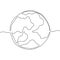 Continuous thin one line earth. Globe world single line. Vector planet contour concept