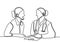 Continuous vector line drawing of doctor and nurse. Doctors discuss with nurses about the patient`s medical history. Character