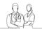 Continuous vector line drawing of doctor and nurse. Professional doctor and nurse standing while pose crossing their arms. They
