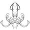 Contour black and white illustration of squid.