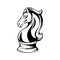 Contour black and white knight chess horse. Proud mustang mascot. Symbol of smart play. Outline object