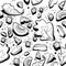 Contour black-white seamless pattern of Caesar salad