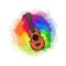 Contour color ukulele on rainbow watercolor splashes. Hawaiian music. Musical string instrument. Vector outline element