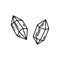 Contour crystal icon on white background. Isolated doodle illustration for clothes design. Set of two cartoon diamonds for magic