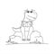 Contour Dinosaur With Glasses Reading a Book. Smart Dinosaur. A Tyrannosaurus With A Crest On its Back and With Glasses Sits on a