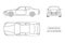 Contour drawing of the car on a white background. Top, front and side view. The vehicle in outline style