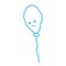 Contour drawing of a deflated balloon with sad face in trendy monochrome blue. Concept for greetings