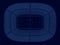 Contour of the football stadium of blue lines on a dark background. View from above. Vector illustration