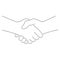 Contour gesture handshake. Partnership transaction concept. Silhouette black linear contour on a white background