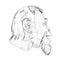 Contour head of a Neanderthal. Contour head of a prehistoric man. Side view. Vector illustration