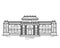 Contour illustration of the facade of the museum building. Historic building with columns. Vector black and white outline object