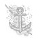 Contour image of anchor in zentangle inspired doodle style isolated on white. Coloring book page for adult and older