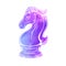 Contour knight chess horse with neon watercolor splashes. Proud mustang mascot. Symbol of smart play. Contour watercolor object