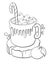 contour line illustration hot drink menu new year cocoa with marshmallow sketch cartoon style design element for printing