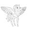 Contour linear illustration for coloring book with decorative fancy pegasus. Beautiful animal,  anti stress picture. Line art