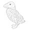 Contour linear illustration for coloring book with decorative pretty puffin. Beautiful cute bird,  anti stress picture. Line art