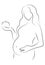 Contour of pregnant woman. Outlines of the body of a pregnant girl. Black and white vector illustration. Linear